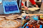 collage of four photos featuring hot served lunches