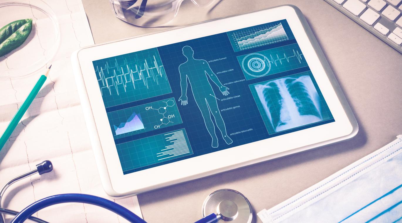 outline of a human body on a doctor's tablet