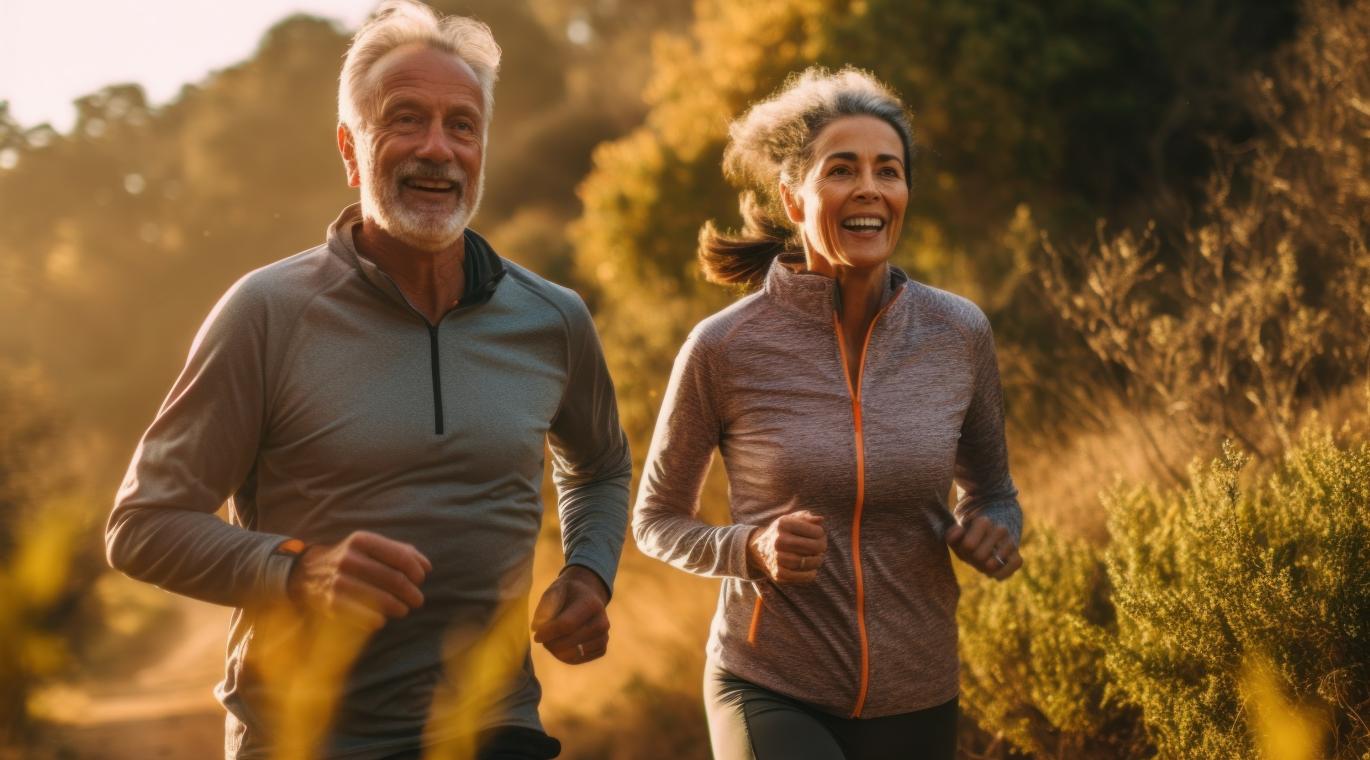 two people running in a field