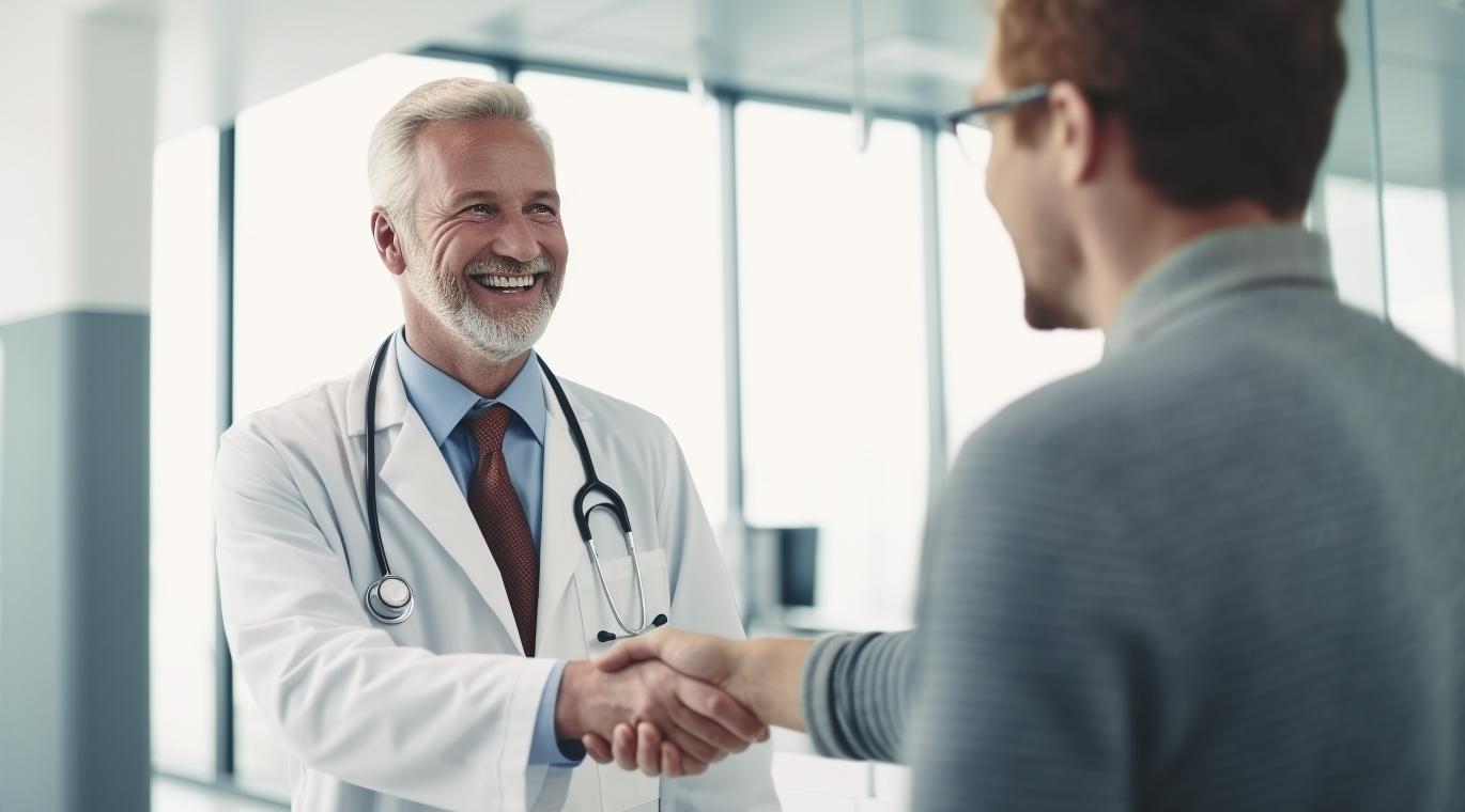 physician shaking hands with a patient