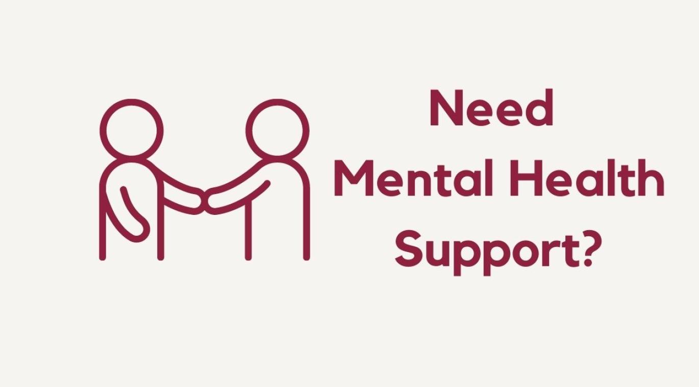 two stick figures shaking hands, text "Need Mental Health Support?"