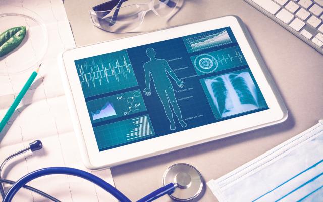 outline of a human body on a doctor's tablet