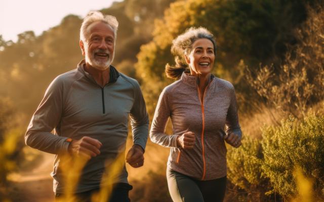 two people running in a field