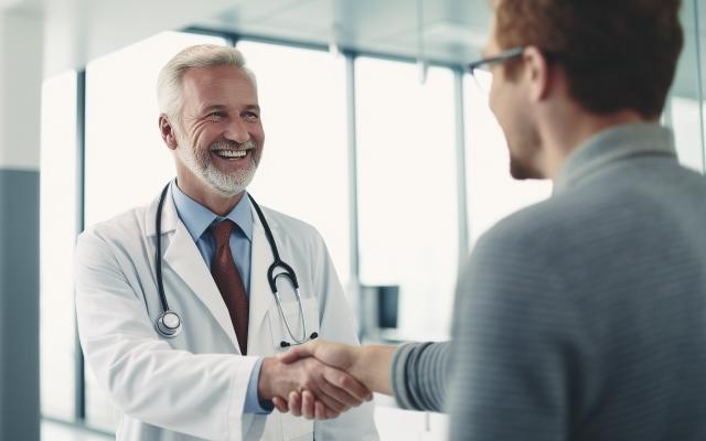physician shaking hands with a patient