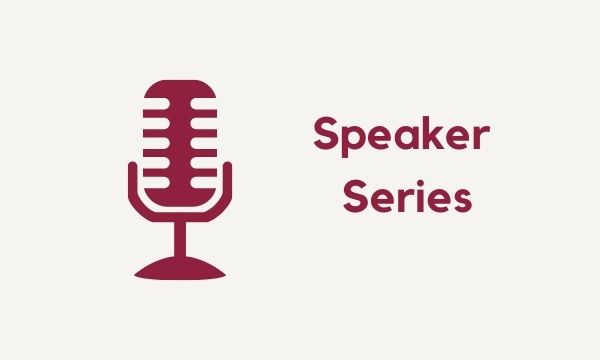 words 'Speaker Series' next to microphone