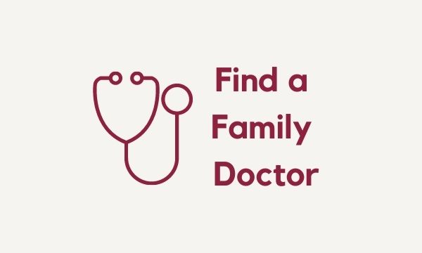 stethoscope with text "Find a Family Doctor"